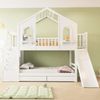 Hausförmiges Etagenbett 90×200 mit Rutsche, Aufbewahrungsleiter, Regalfächern und Schubladen – Kinderbett für Spiel & Schlaf Bild 3
