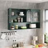 Celya Wandhängeschrank 120 cm vier Türen Glas Wandschrank Aufbewahrung, Wandmontage, geeignet für Küche, Wohnzimmer, Badezimmer, Dunkelgrün Bild 2