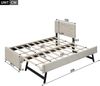 Polsterbett 90x200 cm mit Rollbett – Flanellbett mit Lattenrost, Bett mit ausziehbarem Gästebett, Knopfdesign Kopfteil,Beige Bild 5