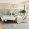 Polsterbett 90x200 cm mit Rollbett – Flanellbett mit Lattenrost, Bett mit ausziehbarem Gästebett, Knopfdesign Kopfteil,Beige Bild 2
