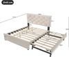 Polsterbett 140x200 cm mit ausziehbarem Rollbett, Samt Bett mit Kopfteil und Knopfdesign, Tagesbett mit Gästebettfunktion,Beige Bild 5