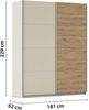 rauch Quadra, Kleiderschrank, Schiebetürenschrank, 2-türig, mit 2 Kleiderstangen und 4 Einlegeböden, Farbe Beige/Eiche Artisan, BxHxT 181x229x62cm Bild 4