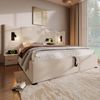 Merax Polsterbett Doppelbett 180×200 mit Leselampe und USB Type-C Ladefunktion, Stauraumbett Bettgestell mit Lattenrost aus Massivholz und Metall, Beige, Leinen (Ohne Matratze) Bild 3