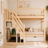 Massivholz-Etagenbett 140*200cm, Mit Hohem Sicherheitsgitter, Mit Lattenrost, Sicherheitsleiter mit Stauraum, Mit Stauschubladen, Kinderbett Junior Doppelbett, Holzfarbe Bild 3