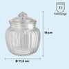 KHG Bonbonglas 15 cm Höhe, Kapazität 1 Liter, mit Deckel, Candy Bar Glas luftdicht, Vorratsglas Süßigkeiten, Bonbons & Cookies, Küchenglas geriffelt mit Knopfgriff Bild 2