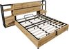 Holzbett Doppelbett 180x200 cm mit hydraulischem Stauraum, Kopfteil mit Schubladen und USB & Typ-C Ladeanschluss, Eichenfarbe Bild 2