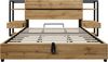 Holzbett Doppelbett 180x200 cm mit hydraulischem Stauraum, Kopfteil mit Schubladen und USB & Typ-C Ladeanschluss, Eichenfarbe Bild 4