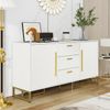 Sideboard weiß mit Fischgrätenmuster, 145x40x75 cm, 2 Türen & 3 Schubladen Bild 4