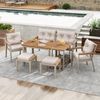Merax Garten-Essgruppe, 6-7-Sitzer-Garten-Esstisch und Stuhlset, aus Akazienholz, mit Sessel und abnehmbarem Esswagen, abnehmbarer und waschbarer Stoffbezug, Beige Bild 3