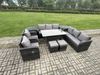 Fimous Terrassenmöbel Set Polyrattan Langer Rechteckiger Esstisch und Sofa set mit Tisch Sessel 2 Beistelltischen 2 kleine Fußhockern Dunkelgrau gemischt Bild 2