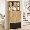 Merax Schuhschrank mit Haken, 3 klappbaren Aufbewahrungsfächern, geeignet für den Flur, Naturholzoptik + Schwarz, B75/H180/T24 cm Bild 3