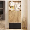 Merax Schuhschrank mit Haken, 3 klappbaren Aufbewahrungsfächern, geeignet für den Flur, Naturholzoptik + Schwarz, B75/H180/T24 cm Bild 2