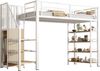 Hochbett 90x200 cm Metall mit hohem Rausfallschutz, sicherer Treppe und integriertem Stauraum, weiße Oberfläche,Weiß Bild 5