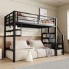 Hochbett mit Lattenrost, 90x200 cm, Metallbett mit Rausfallschutz, Regal, Treppe, Jugendbett, Kinderbett Bild 2