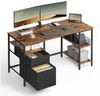 VASAGLE Computertisch, Bürotisch, Schreibtisch, mit 3 Ablagen, 2 Schubladen, 60 x 140 x 76 cm, fürs Büro, Wohnzimmer, Industrie-Stil, vintagebraun-schwarz Bild 5