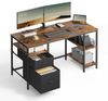 VASAGLE Computertisch, Bürotisch, Schreibtisch, mit 3 Ablagen, 2 Schubladen, 60 x 140 x 76 cm, fürs Büro, Wohnzimmer, Industrie-Stil, vintagebraun-schwarz Bild 4