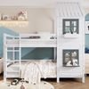 Etagenbett 90×200 cm mit Rausfallschutz und Hausdach, Fensterdesign, Weiß/Grau, ohne Matratze Bild 2