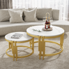 Couchtisch-Set 2-tlg. rund mit Marmoroptik & Gold in Nestbauweise - 71,5x71,5x44 + 51,5x51,5x37 cm Bild 3