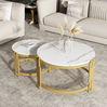 Couchtisch-Set 2-tlg. rund mit Marmoroptik & Gold in Nestbauweise - 71,5x71,5x44 + 51,5x51,5x37 cm Bild 5