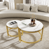 Couchtisch-Set 2-tlg. rund mit Marmoroptik & Gold in Nestbauweise - 71,5x71,5x44 + 51,5x51,5x37 cm Bild 4
