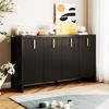 Sideboard 140×80×38 cm in Schwarz, 4 Türen, goldene Griffe, verstellbare Regale,Aufbewahrungsschrank Bild 2