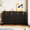 Sideboard 140×80×38 cm in Schwarz, 4 Türen, goldene Griffe, verstellbare Regale,Aufbewahrungsschrank Bild 3