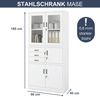 Vitrinenschrank abschließbar FILIP - mit Tresor & Schubladen| Büroschrank aus Stahl Aktenschrank mit Glasfenster Metallschrank Mehrzweckschrank, 185x90x40cm Weiß Bild 2