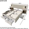 Merax Polsterbett Doppelbett 180×200 cm Schlafzimmer Komplett Set, mit 2 Nachttischen und 4 Schubladen, Kopfteil Leselicht mit USB Ladefunktion, Beige, Samt Bild 4