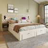 Merax Polsterbett Doppelbett 180×200 cm Schlafzimmer Komplett Set, mit 2 Nachttischen und 4 Schubladen, Kopfteil Leselicht mit USB Ladefunktion, Beige, Samt Bild 3