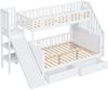 Etagenbett 90x200/140x200 mit Sicherheitsrutsche, Leiter, großem Stauraum, Massivholzrahmen, Kinderbett Weiß Bild 4