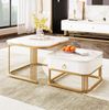 Stapelbarer Couchtisch-Set Marmoroptik mit Goldakzenten & Schublade - 60x60x45 + 50x50x34 cm Bild 3