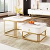 Stapelbarer Couchtisch-Set Marmoroptik mit Goldakzenten & Schublade - 60x60x45 + 50x50x34 cm Bild 3