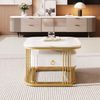 Stapelbarer Couchtisch-Set Marmoroptik mit Goldakzenten & Schublade - 60x60x45 + 50x50x34 cm Bild 4