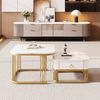 Stapelbarer Couchtisch-Set Marmoroptik mit Goldakzenten & Schublade - 60x60x45 + 50x50x34 cm Bild 1