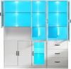 MODFU Standvitrine Modernes weißes Kombivitrinen-Set (Buffet Hochschrank, 200 cm hoch und 180 cm lang, weiße Standvitrine mit LED-Beleuchtung) Bild 2