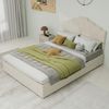 Flieks Doppelbett 140x200cm, Polsterbett mit Nieten Kopfteil, Bettkasten & Pneumatikstange, Beige Bild 2