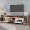 Merax 180cm TV-Schrank, Lowboard mit 2 Klapptüren, 1 Drehtür, 3 offene Lagerflächen, Fernsehschrank für TVs bis 85 Zoll, Weiß + Naturholzfarbe Bild 2
