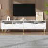 Merax 180cm TV-Schrank Lowboard mit LED-Beleuchtung, holzfarbener Korpus, goldenen Metallfüßen, Glasfront & Stauraum, Weiß Bild 5