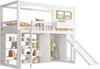 Etagenbett 90x200 Liegefläche mit Rutsche, Kleiderschrank und Regal, vierseitiger Fallschutz, weiß-natur Bild 5