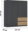 rauch Joel-Extra, Kleiderschrank, 4-türig, push-to-open, mit 2 Kleiderstangen und 2 Einlegeböden, Farbe Grau metallic/Eiche Artisan, BxHxT 181x197x54cm Bild 4