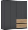 rauch Joel-Extra, Kleiderschrank, 4-türig, push-to-open, mit 2 Kleiderstangen und 2 Einlegeböden, Farbe Grau metallic/Eiche Artisan, BxHxT 181x197x54cm Bild 3