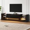 Merax 181 cm Hochglanz-TV-Schrank mit LED-Beleuchtung, Für Fernseher bis 80 Zoll, Glasfront, zwei klappbare Schubladen, Schwarz Bild 2