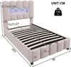 Merax Polsterbett, 90 x 200 cm, Einzelbett, Jugendbett, ohne Matratze, LED-Beleuchtung, mit Hydraulikvorrichtung, verstellbares Kopfteil, Samt, Rosa Bild 4