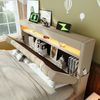 Polsterbett 160x200 cm, Beige Leinen, mit LED, USB-Kopfteil, hydraulischem Stauraum (Mit Matratze) Bild 2