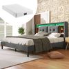 Polsterbett 160×200 cm mit Stauraum-Kopfteil, LED & USB, Grau, mit Matratze Bild 1