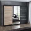 Schwebetrenschrank, 3-trig Schrank 200 cm mit 4 Schubladen, und Spiegel Kleiderschrank VILUNO 1. Farbe: Schwarz, sonoma Bild 2