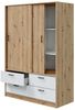 Kleiderschrank >ENZO< 4 Schubladen, 1 Stange, Eiche Dekor / Artik Weiß - 140x200x60 (BxHxT) Bild 3