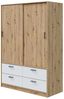 Kleiderschrank >ENZO< 4 Schubladen, 1 Stange, Eiche Dekor / Artik Weiß - 140x200x60 (BxHxT) Bild 2