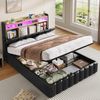 KIMENICH Polsterbett mit LED-Beleuchtung & Ladefunktion, Hydraulikstaubett, Jugendbett (1-tlg, Ohne Matratze), Kopfteil mit offenem Regal und verstecktem Stauraum,140x190 cm Bild 3