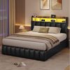 KIMENICH Polsterbett mit LED-Beleuchtung & Ladefunktion, Hydraulikstaubett, Jugendbett (1-tlg, Ohne Matratze), Kopfteil mit offenem Regal und verstecktem Stauraum,140x190 cm Bild 4